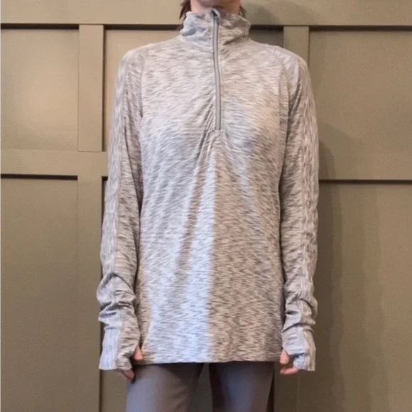 Athleta Mendoza Half Zip Running Pullover Spacedye Gray Ruched Size Small - Picture 1 of 13
